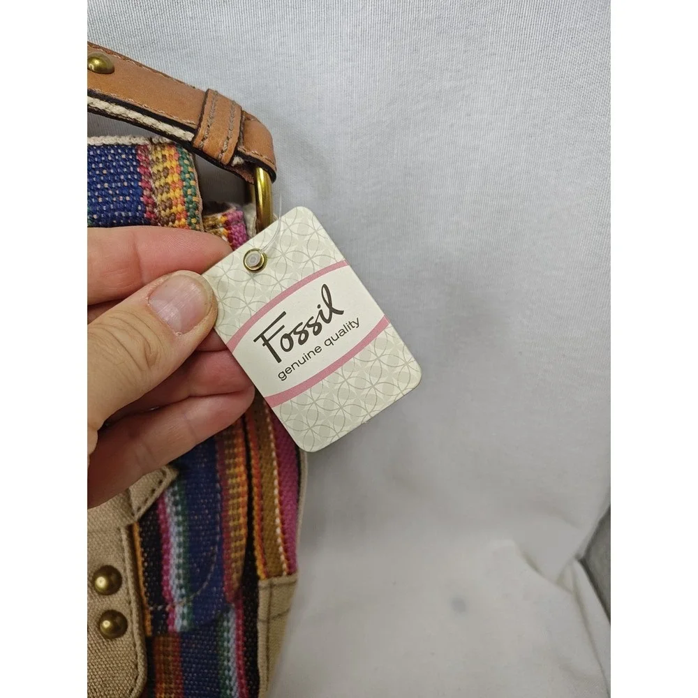 Fossil Grayson Flap‎ Stripe Crossbody Bag NWT Colorful Woven Canvas Leather